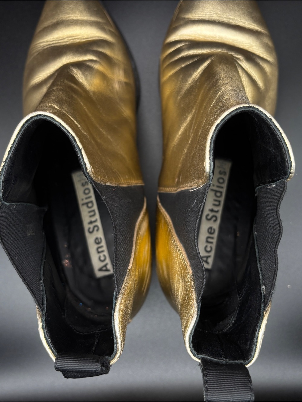 Acne Metallic Gold Pointed-Toe Chelsea Booties - Picture 7 of 10